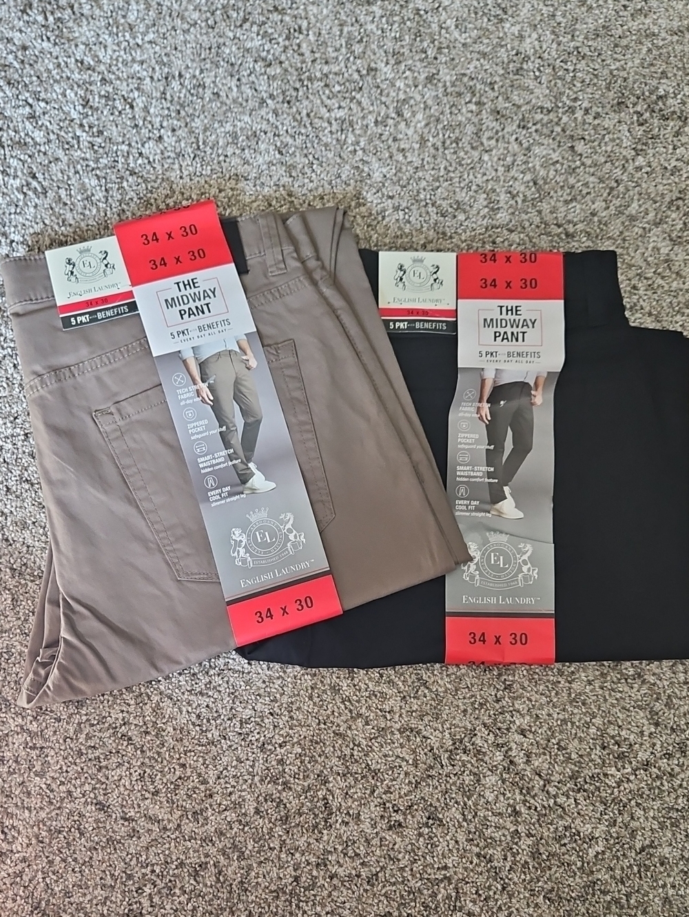 NWT English Laundry Mens 34x30 The Midway Pant 5-Pocket Tech Stretch Lot Of 2